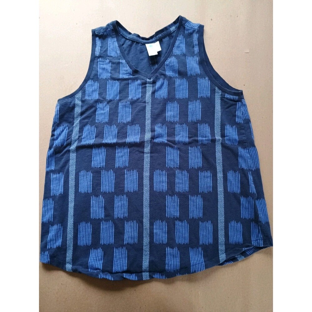 Aventura Blue Patterned Organic Cotton Blend V-Neck Tank Top Size S